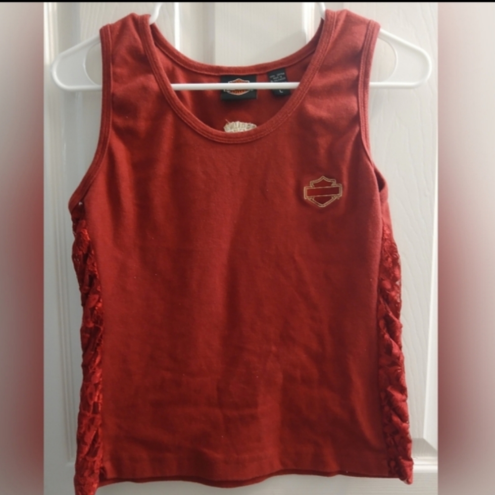 Harley-Davidson Wine Red Sleeless T-Shirt Lace Sides
